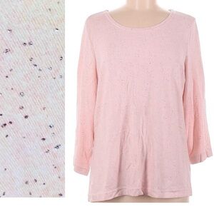 CATHY Nordstrom Pink Fuzzy Soft Lightweight Sweater w Silver Splatter Paint Top